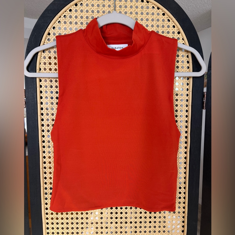 Babaton Red Sleeveless Mock Neck Tank